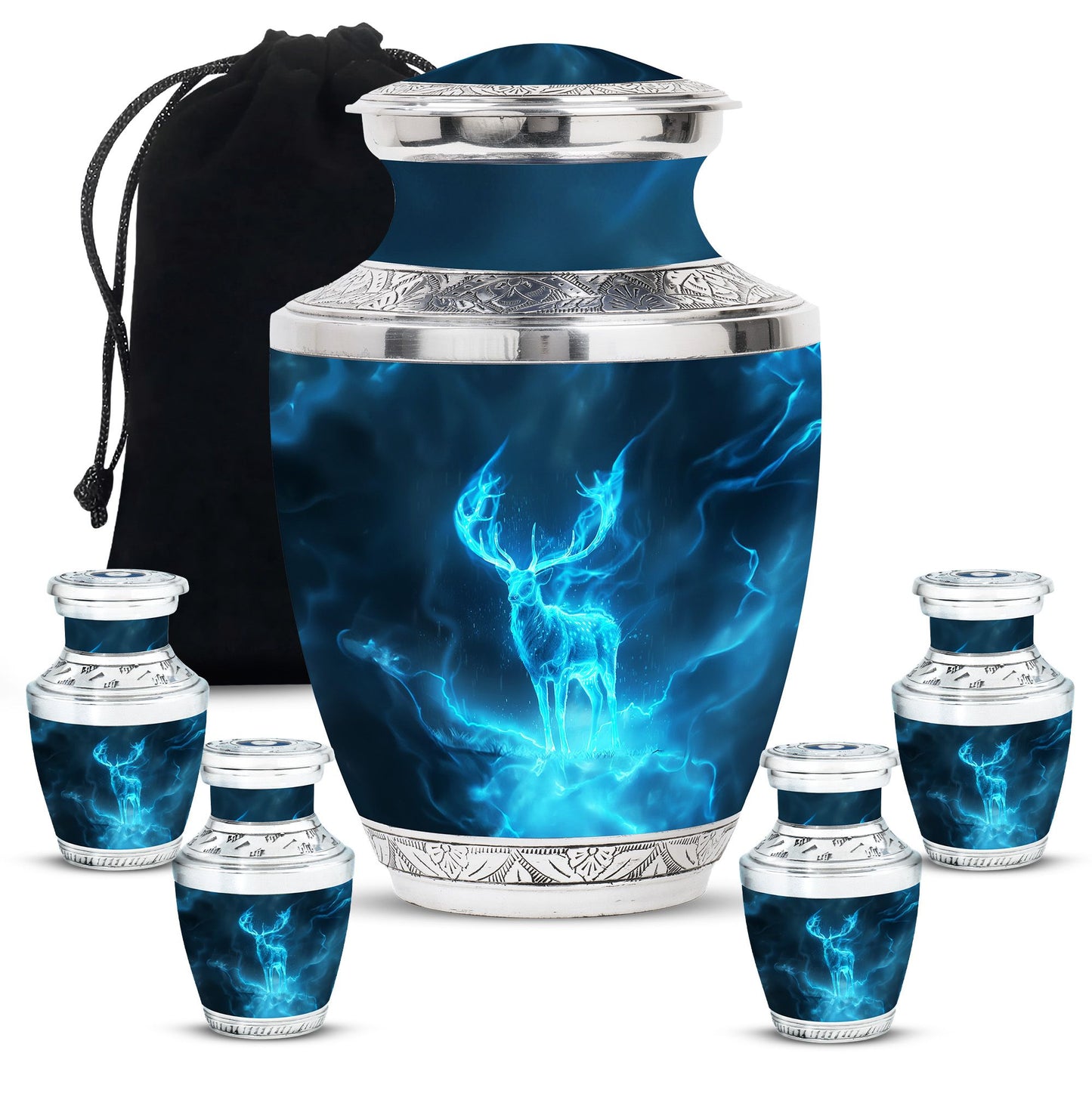 Deer Theme Large Urn With 4 Keepsake Urn