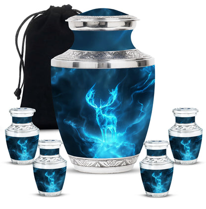 Deer Theme Large Urn With 4 Keepsake Urn
