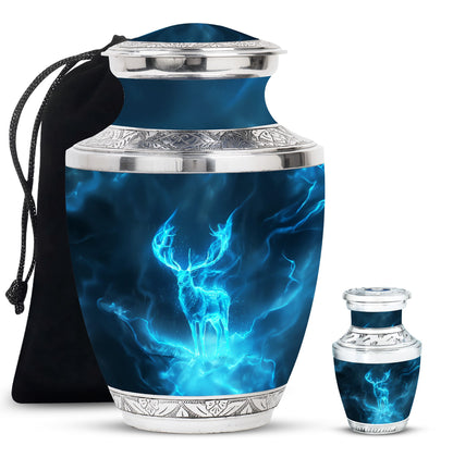 Deer Theme Large Urn With 1 Keepsake Urn