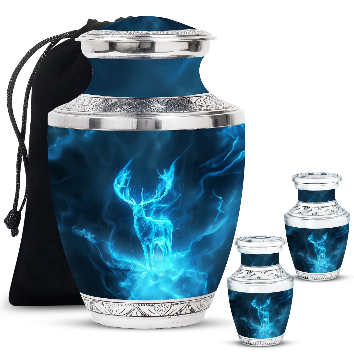 Deer Theme Large Urn With 2 Keepsake Urn