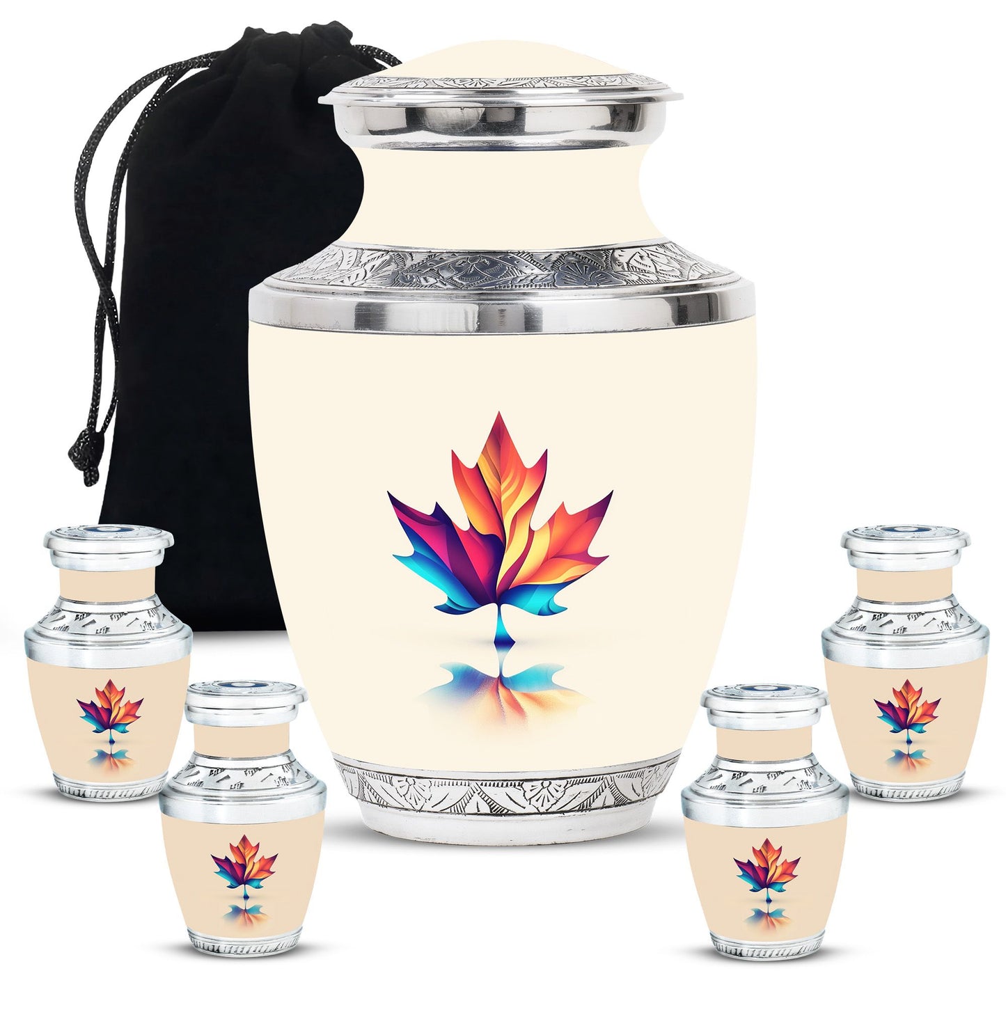 Mapple Leaf Theme Large Urn With 4 Keepsake Urn