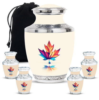 Mapple Leaf Theme Large Urn With 4 Keepsake Urn