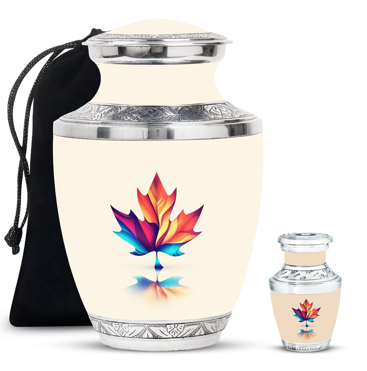Mapple Leaf Theme Large Urn With 1 Keepsake Urn