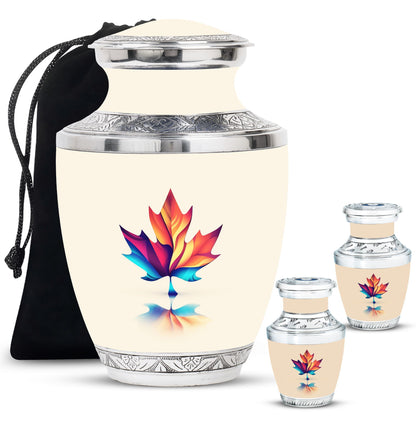 Mapple Leaf Theme Large Urn With 2 Keepsake Urn