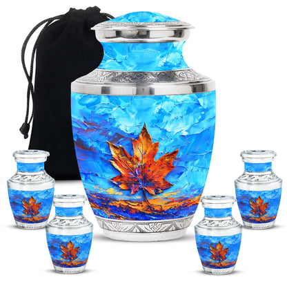 Mapple Leaf Theme Large Urn With 4 Keepsake Urn