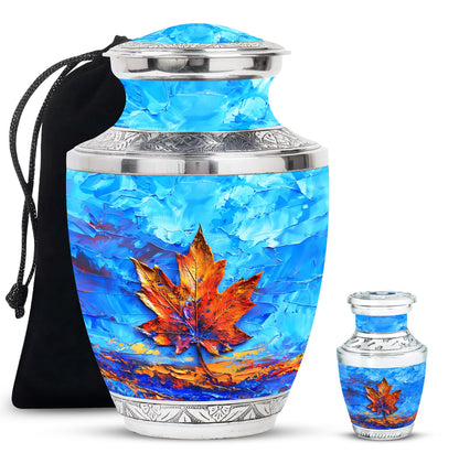 Mapple Leaf Theme Large Urn With 1 Keepsake Urn
