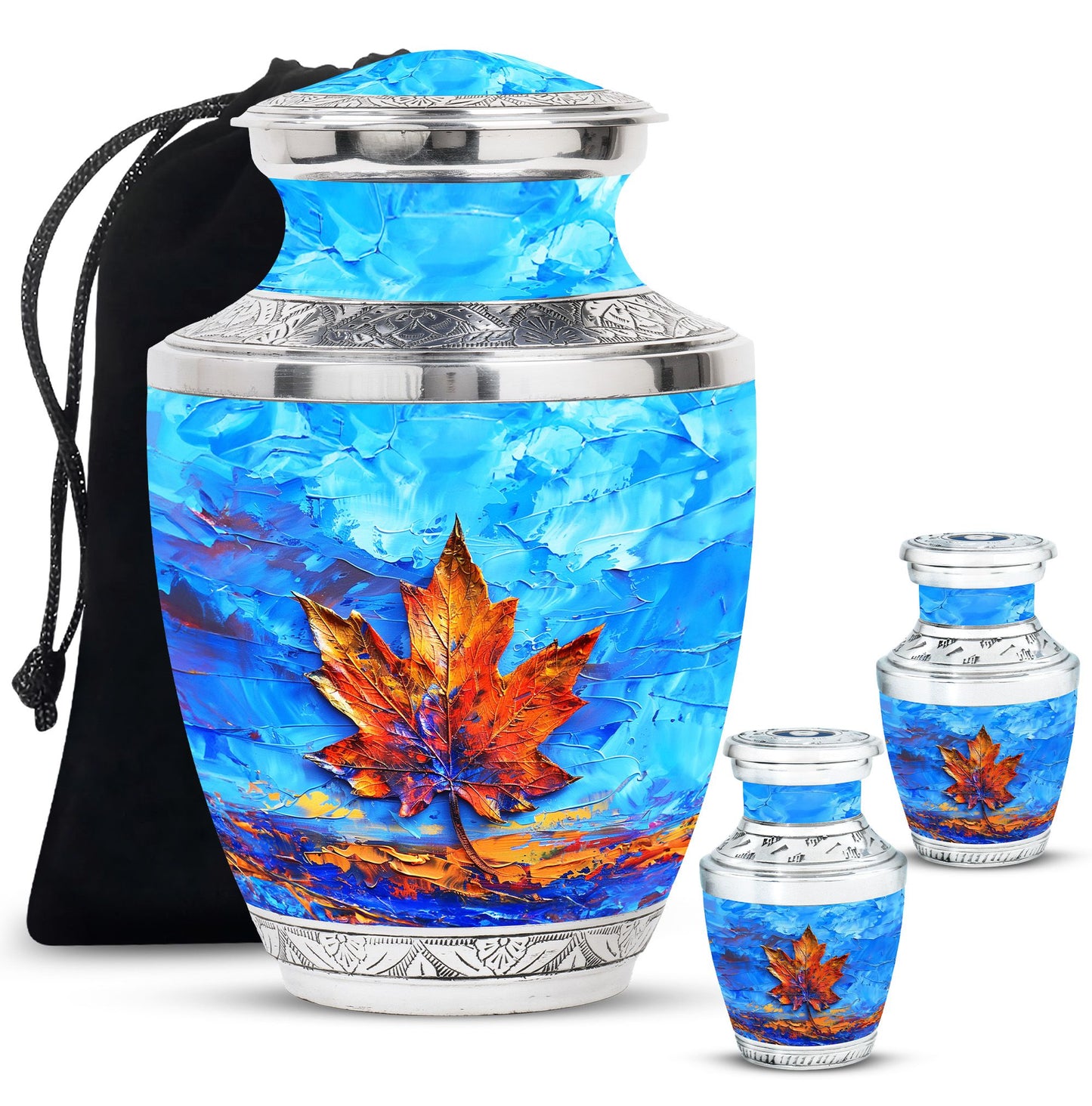 Mapple Leaf Theme Large Urn With 2 Keepsake Urn