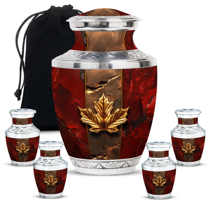 Mapple Leaf Theme Large Urn With 4 Keepsake Urn