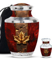 Mapple Leaf Theme Large Urn With 1 Keepsake Urn