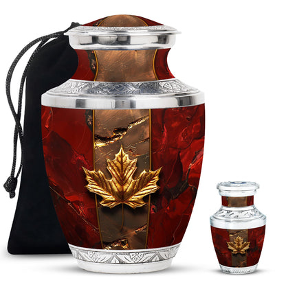 Mapple Leaf Theme Large Urn With 1 Keepsake Urn