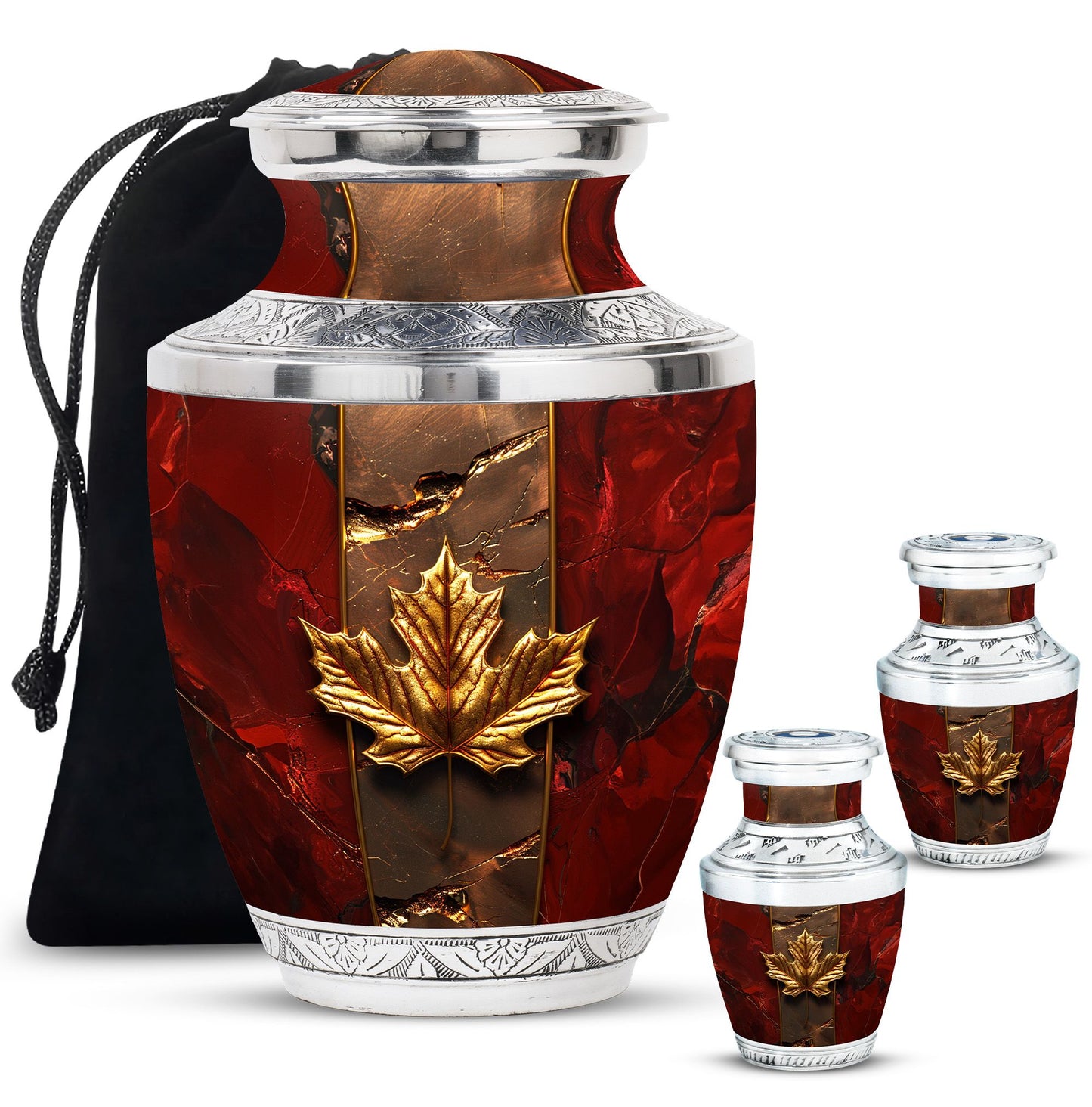 Mapple Leaf Theme Large Urn With 2 Keepsake Urn