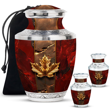 Mapple Leaf Theme Large Urn With 2 Keepsake Urn