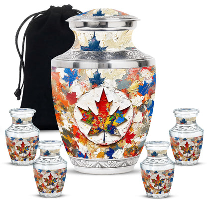 Mapple Leaf Theme Large Urn With 4 Keepsake Urn