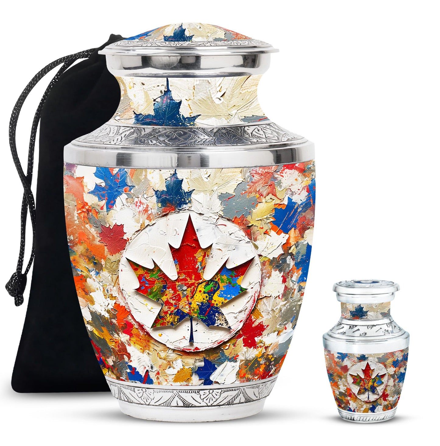 Mapple Leaf Theme Large Urn With 1 Keepsake Urn