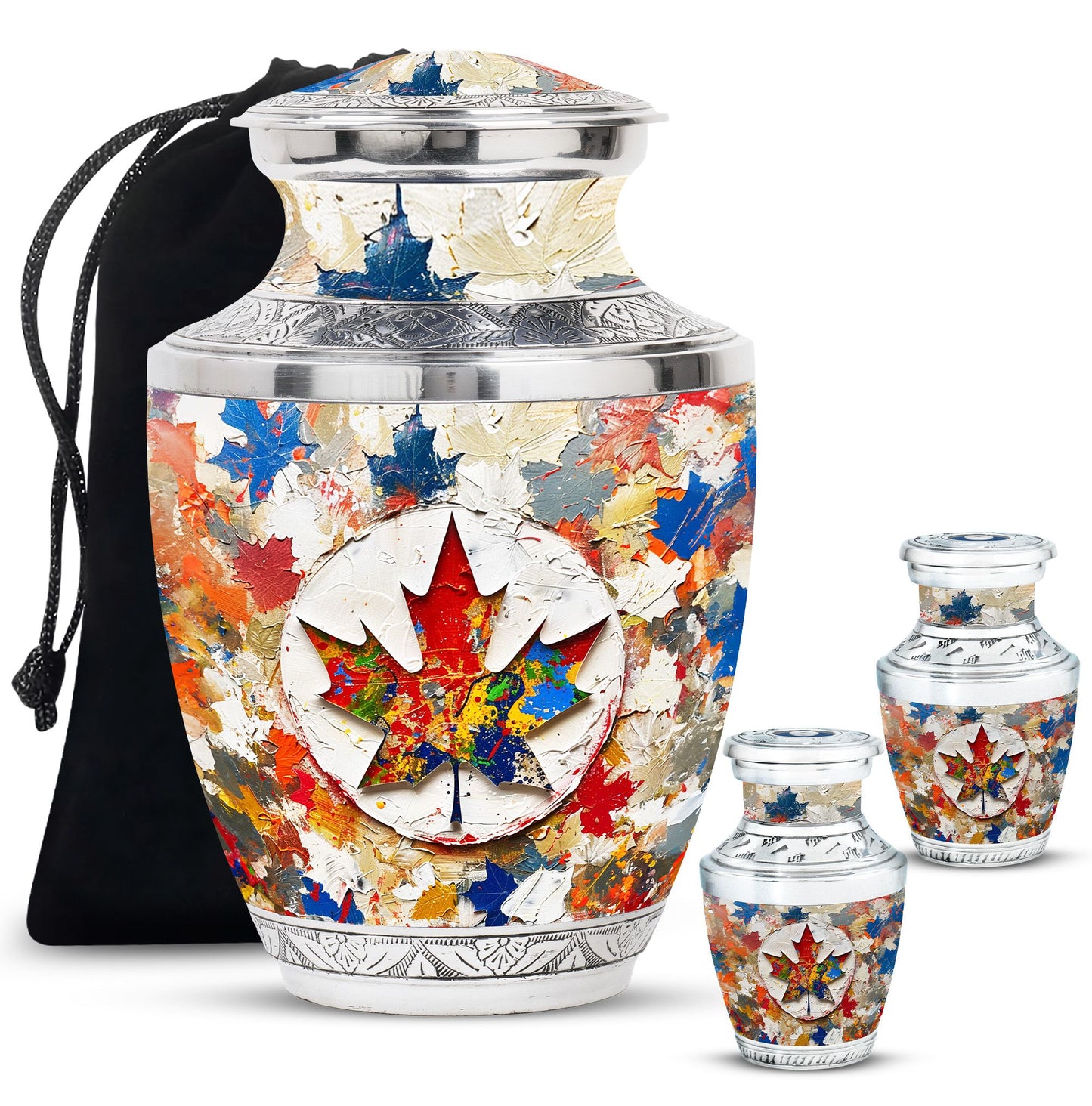 Mapple Leaf Theme Large Urn With 2 Keepsake Urn