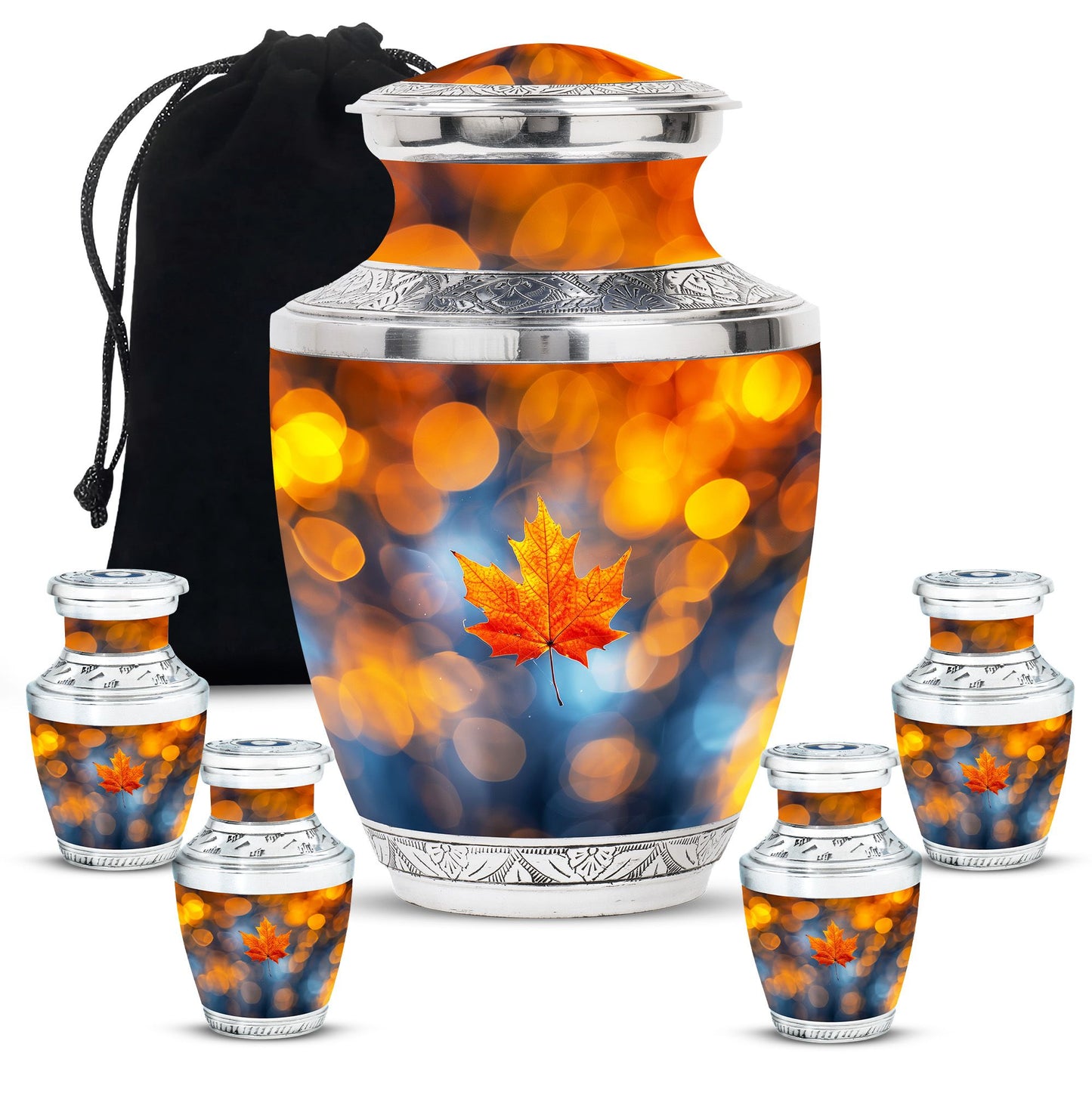 Mapple Leaf Theme Large Urn With 4 Keepsake Urn