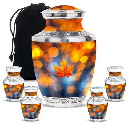 Mapple Leaf Theme Large Urn With 4 Keepsake Urn