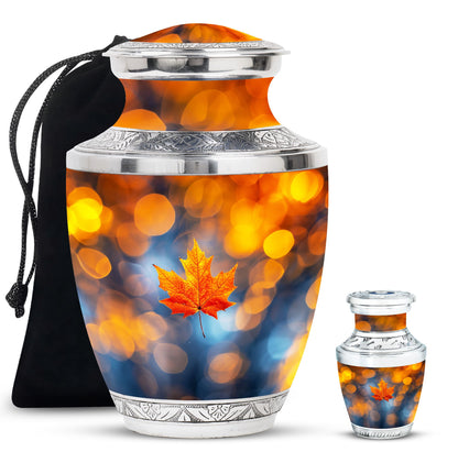 Mapple Leaf Theme Large Urn With 1 Keepsake Urn