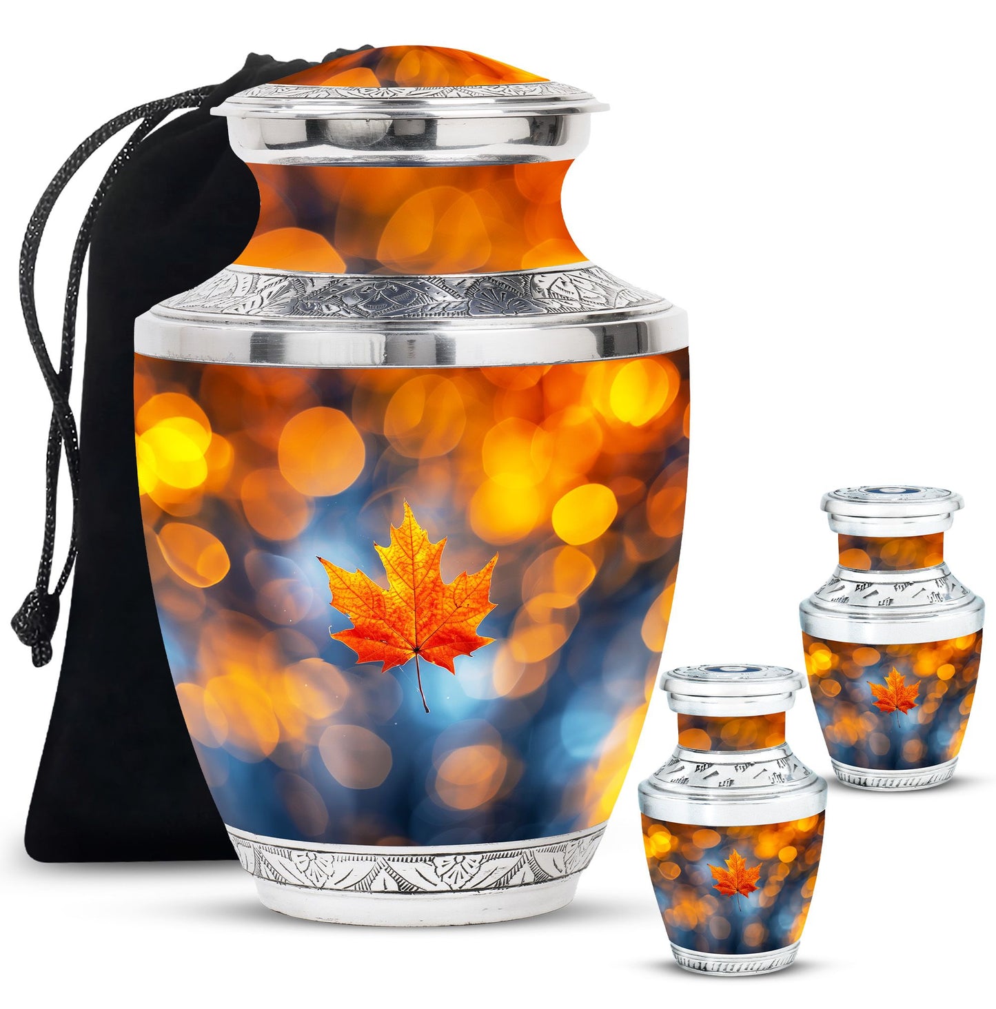 Mapple Leaf Theme Large Urn With 2 Keepsake Urn