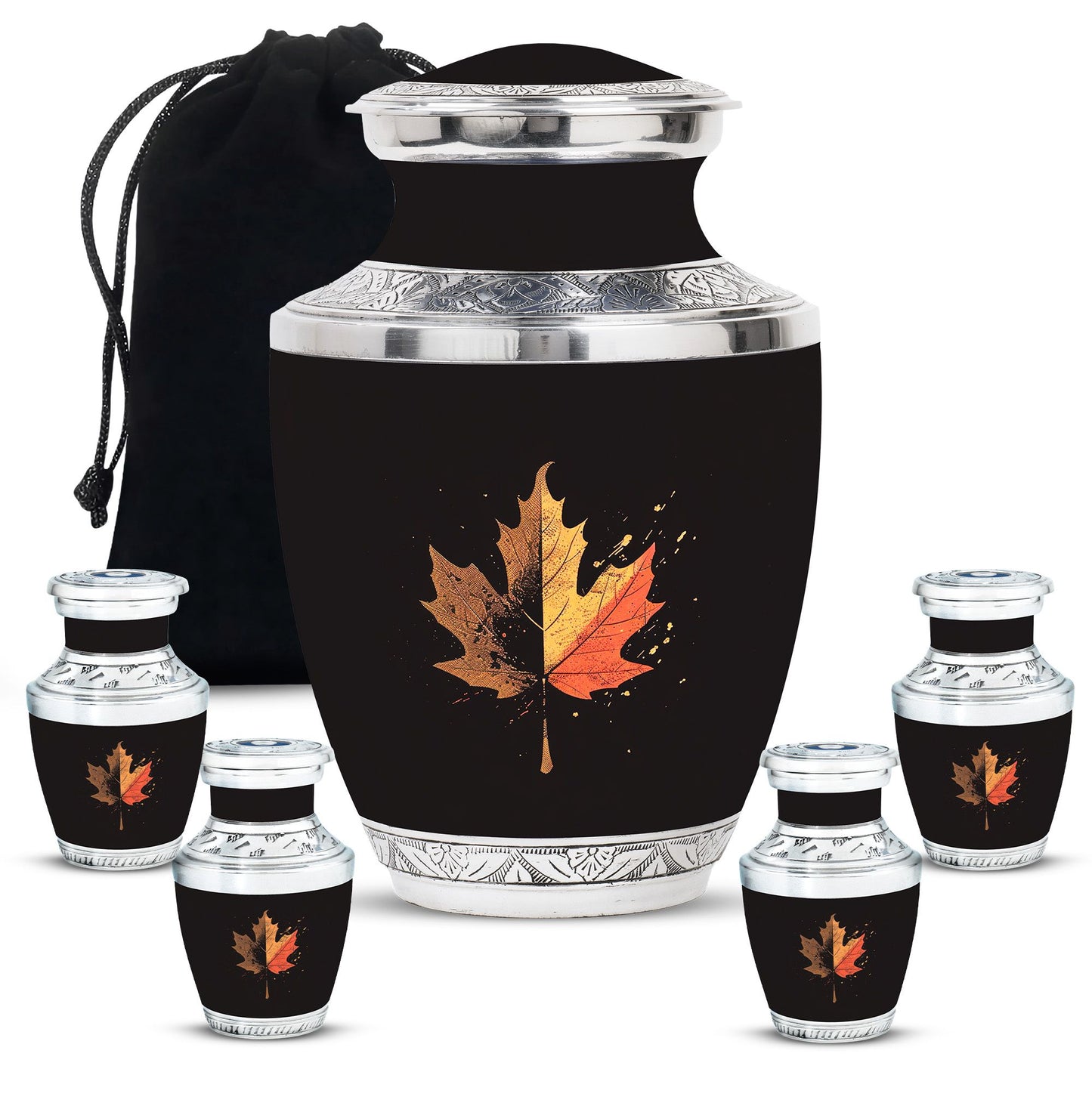 Mapple Leaf Theme Large Urn With 4 Keepsake Urn