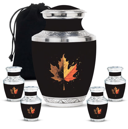 Mapple Leaf Theme Large Urn With 4 Keepsake Urn