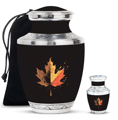 Mapple Leaf Theme Large Urn With 1 Keepsake Urn