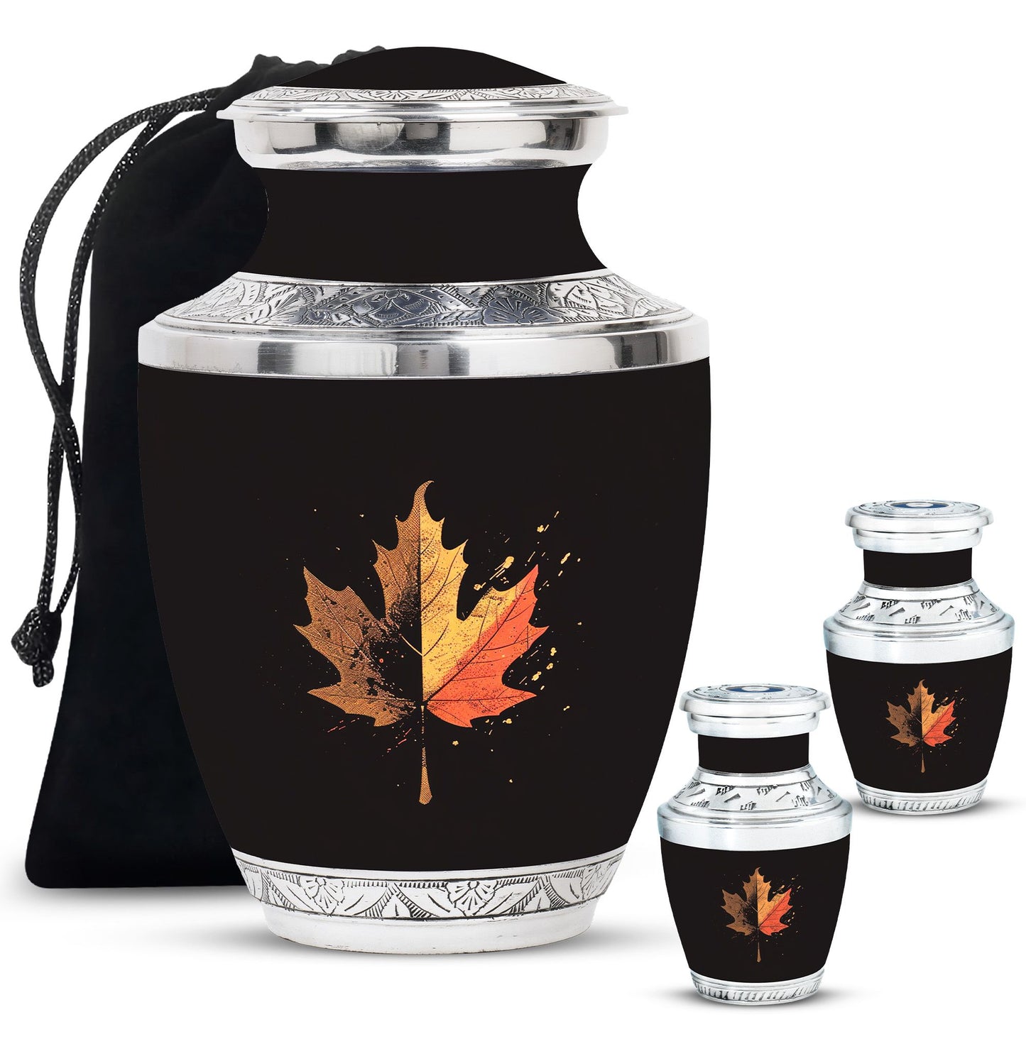 Mapple Leaf Theme Large Urn With 2 Keepsake Urn