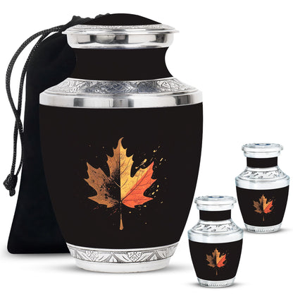 Mapple Leaf Theme Large Urn With 2 Keepsake Urn