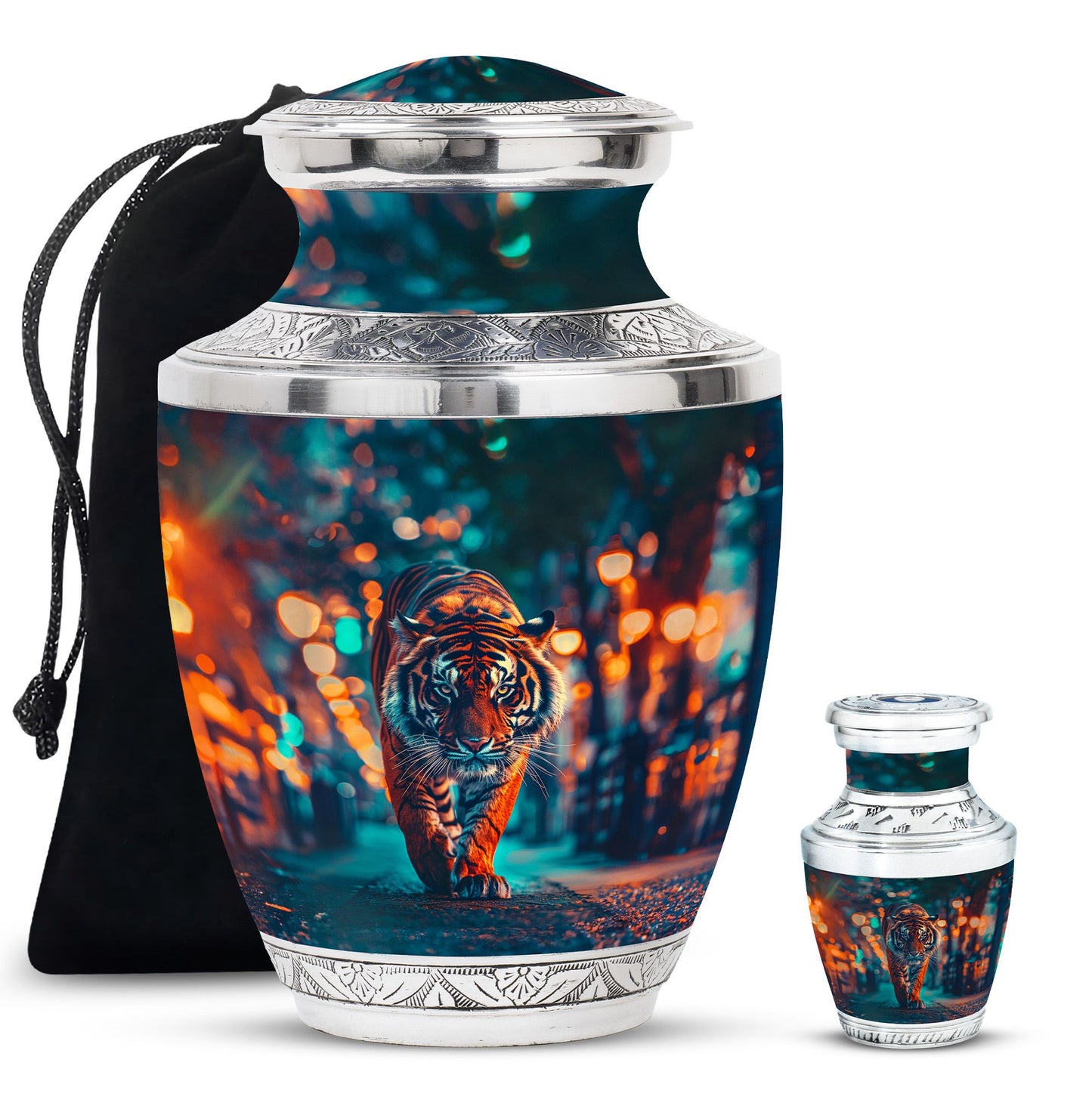 Tiger Theme Large Urn With 1 Keepsake Urn