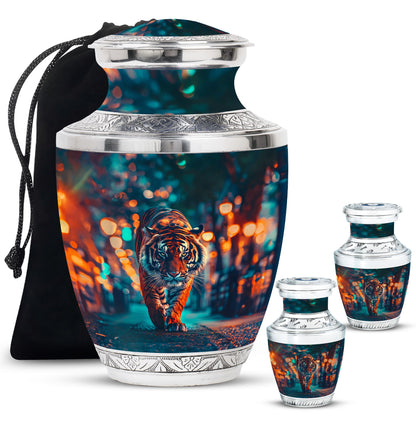 Tiger Theme Large Urn With 2 Keepsake Urn