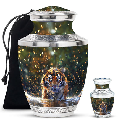 Tiger Theme Large Urn With 1 Keepsake Urn