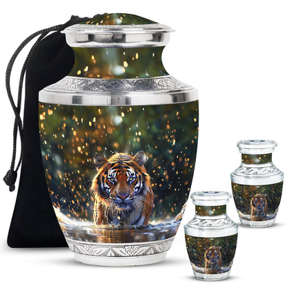 Tiger Theme Large Urn With 2 Keepsake Urn