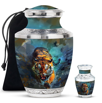 Tiger Theme Large Urn With 1 Keepsake Urn
