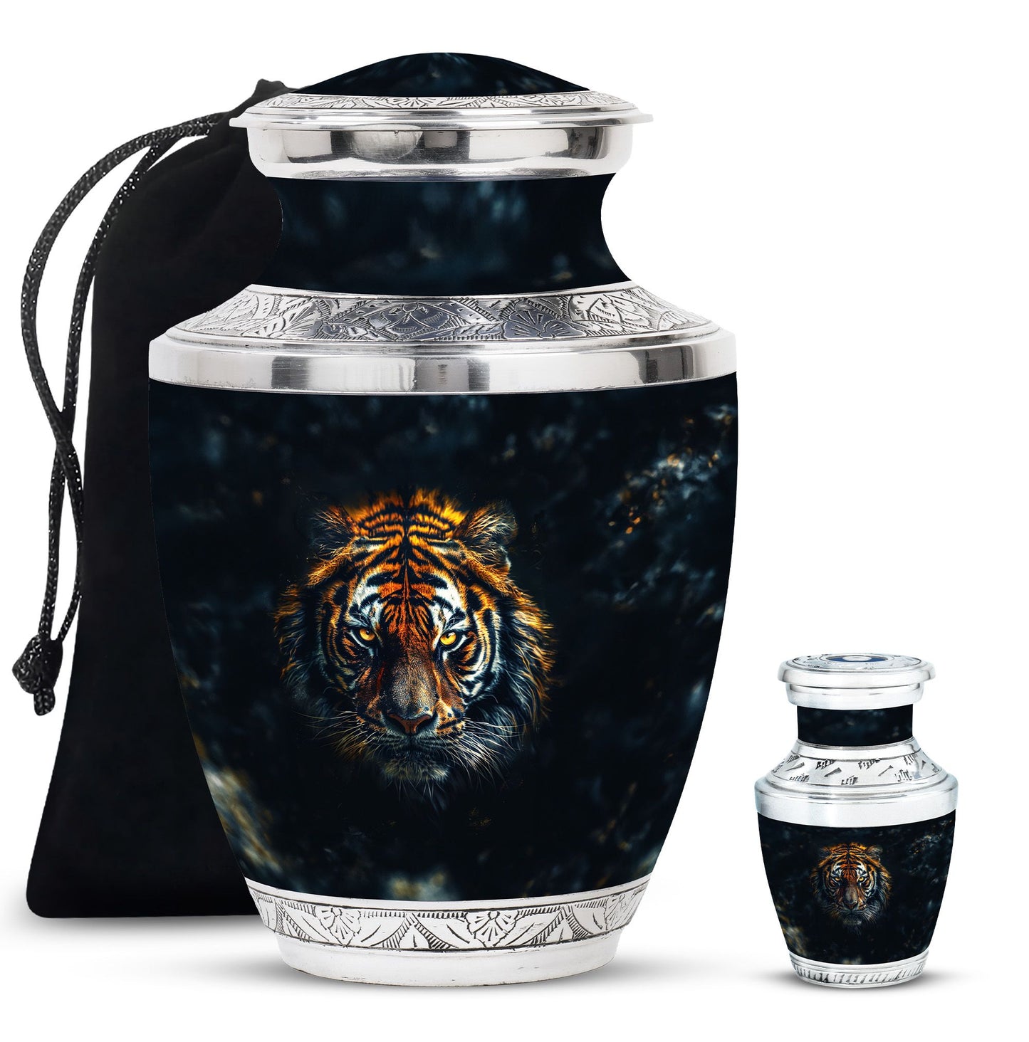 Tiger Theme Large Urn With 1 Keepsake Urn