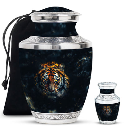 Tiger Theme Large Urn With 1 Keepsake Urn