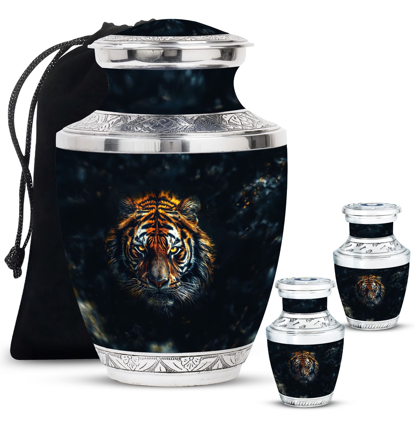 Tiger Theme Large Urn With 2 Keepsake Urn