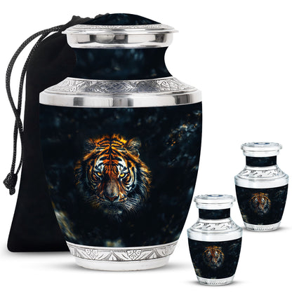 Tiger Theme Large Urn With 2 Keepsake Urn