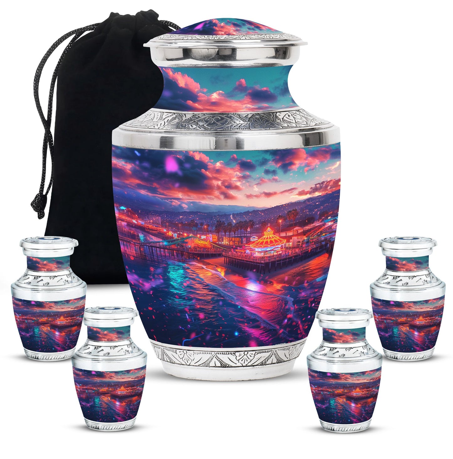 Beach Theme Large Urn With 4 Keepsake Urn