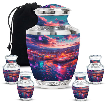 Beach Theme Large Urn With 4 Keepsake Urn