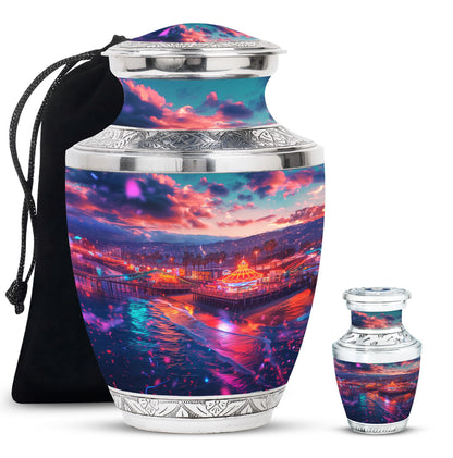 Beach Theme Large Urn With 1 Keepsake Urn