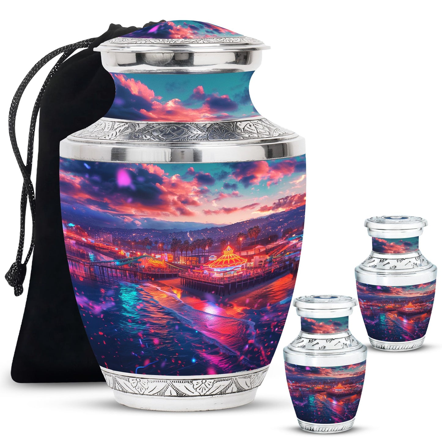 Beach Theme Large Urn With 2 Keepsake Urn