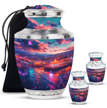 Beach Theme Large Urn With 2 Keepsake Urn