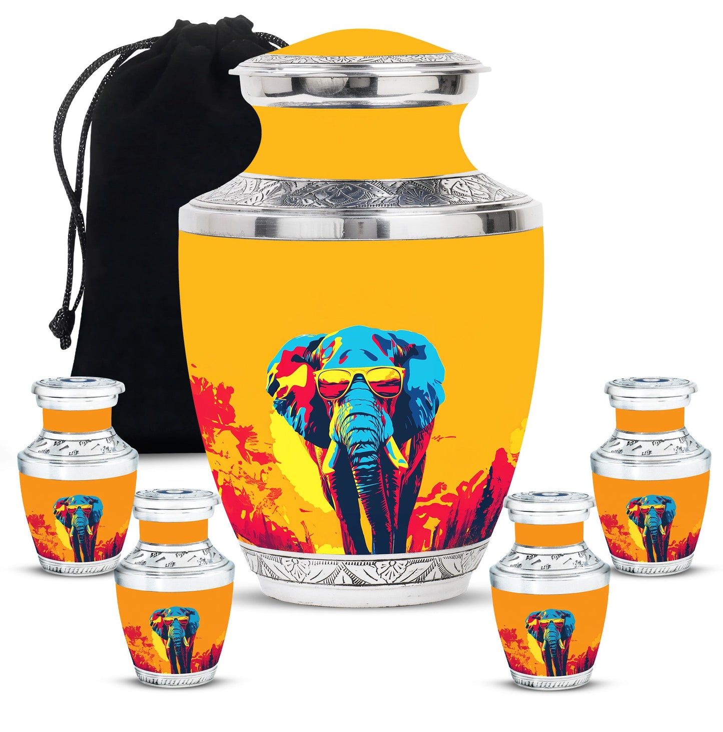 Elephant Theme Large Urn With 4 Keepsake Urn