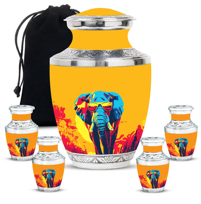 Elephant Theme Large Urn With 4 Keepsake Urn