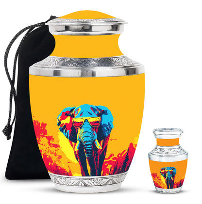 Elephant Theme Large Urn With 1 Keepsake Urn
