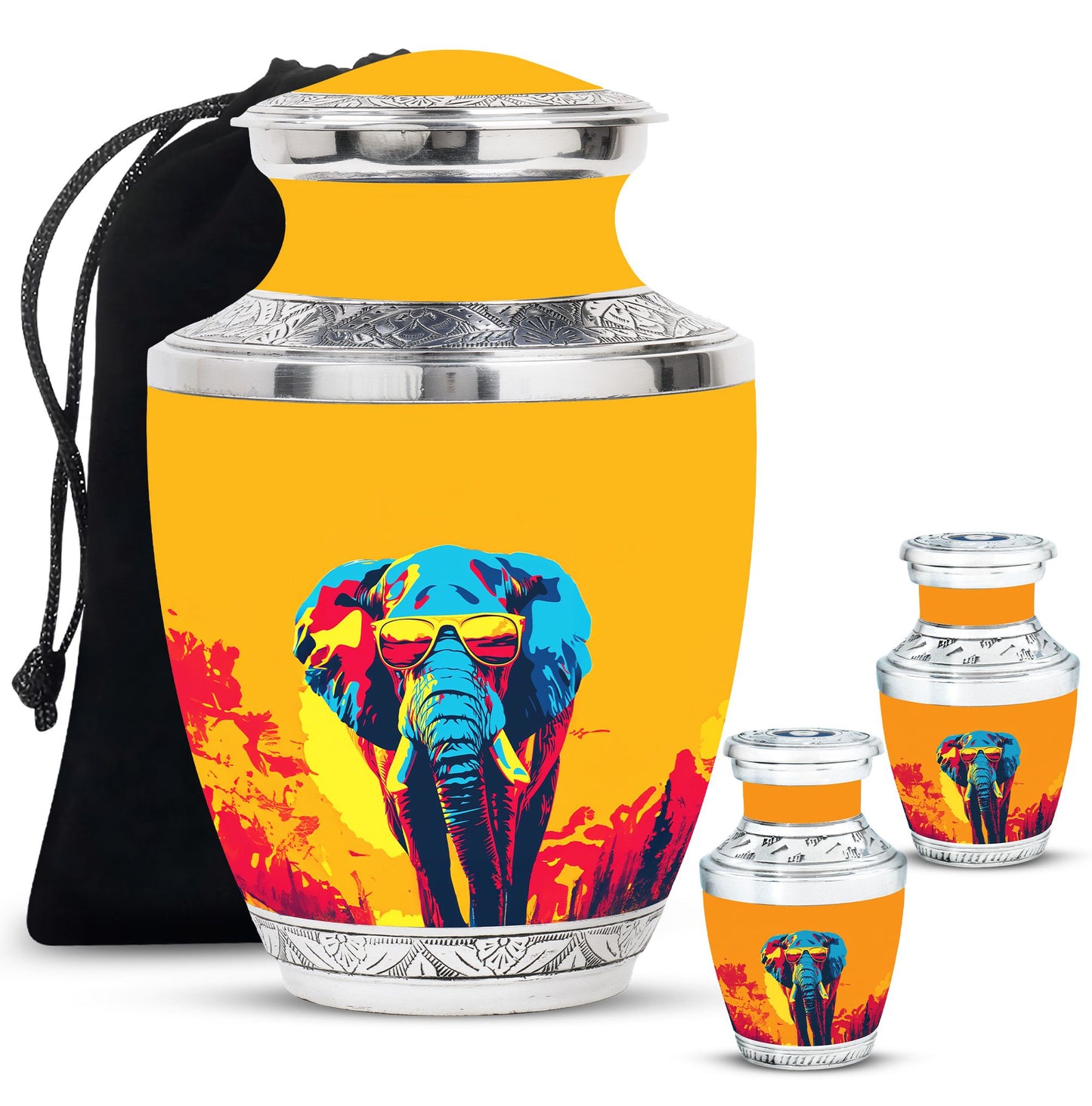 Elephant Theme Large Urn With 2 Keepsake Urn