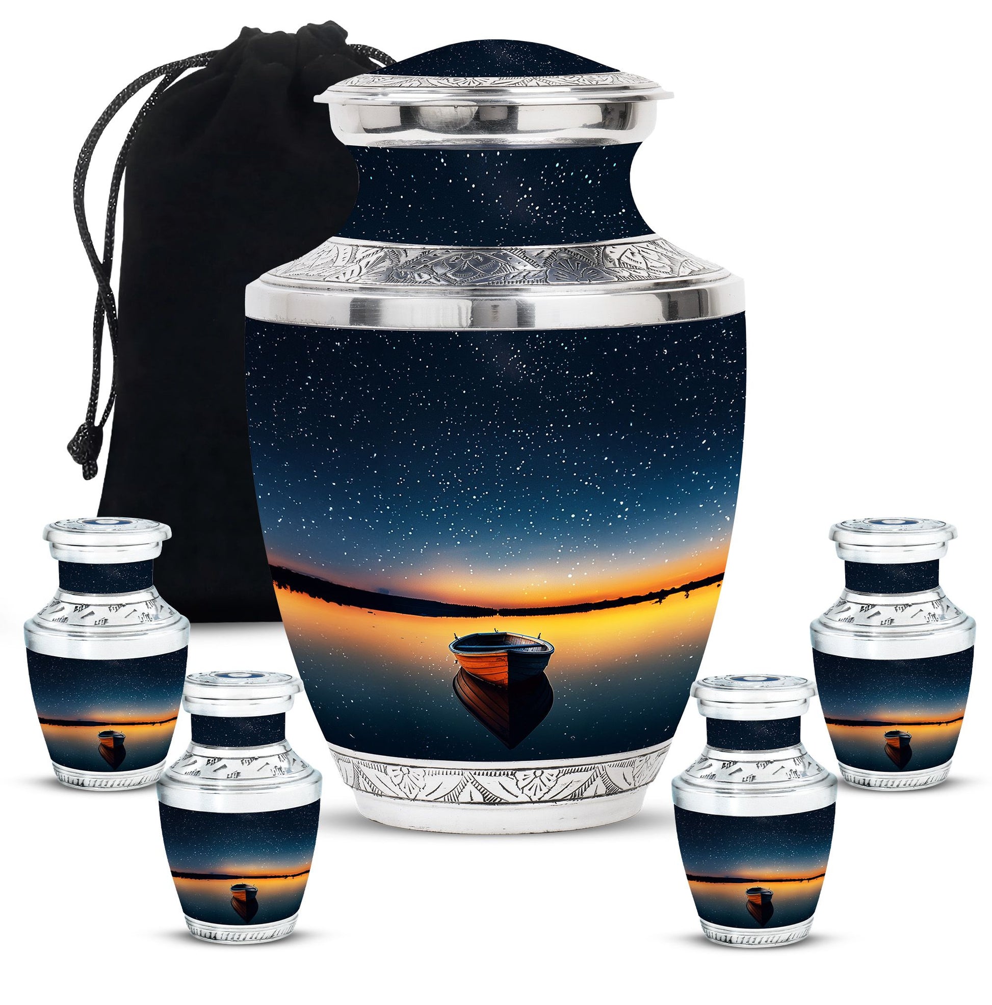 Boat Theme Large Urn With 4 Keepsake Urn