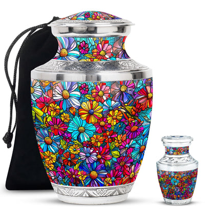 Flowers Theme Large Urn With 1 Keepsake Urn