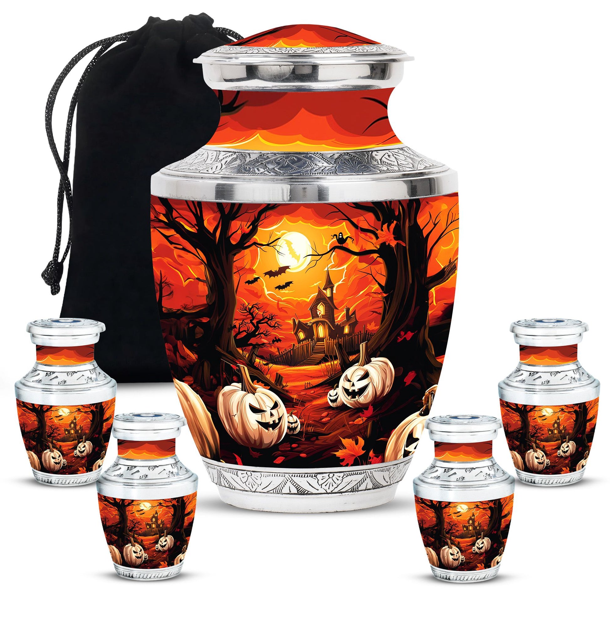 Halloween Theme Large Urn With 4 Keepsake Urn