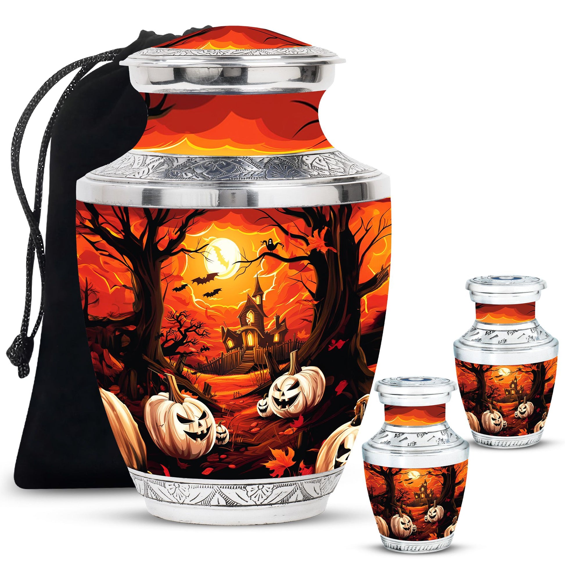 Halloween Theme Large Urn With 2 Keepsake Urn